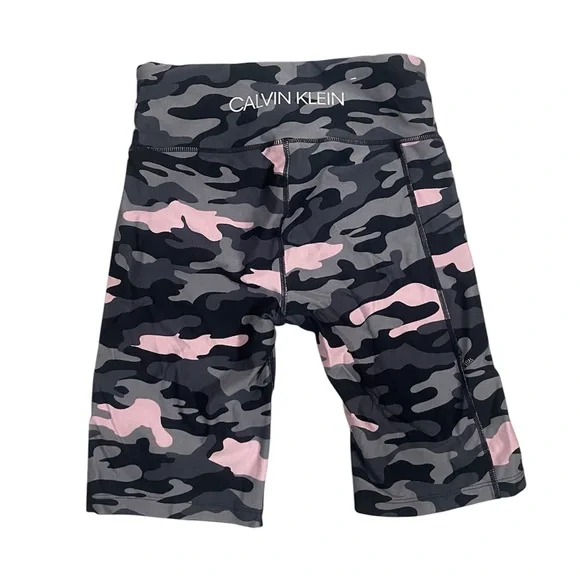 CALVIN KLEIN Pink Gray & Black Camo Print Stretch Biker Shorts Yoga Gym Size S - Picture 4 of 9